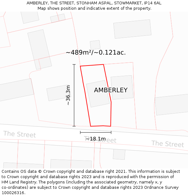 AMBERLEY, THE STREET, STONHAM ASPAL, STOWMARKET, IP14 6AL: Plot and title map