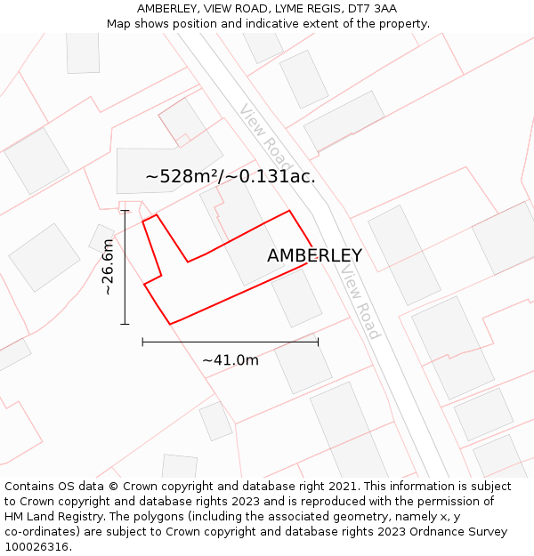 AMBERLEY, VIEW ROAD, LYME REGIS, DT7 3AA: Plot and title map