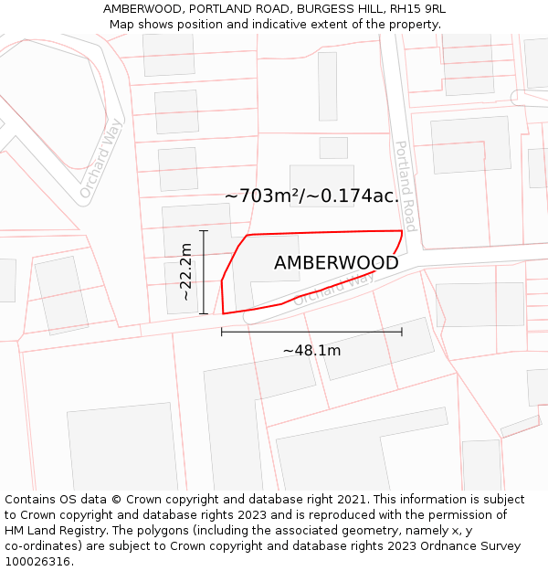 AMBERWOOD, PORTLAND ROAD, BURGESS HILL, RH15 9RL: Plot and title map