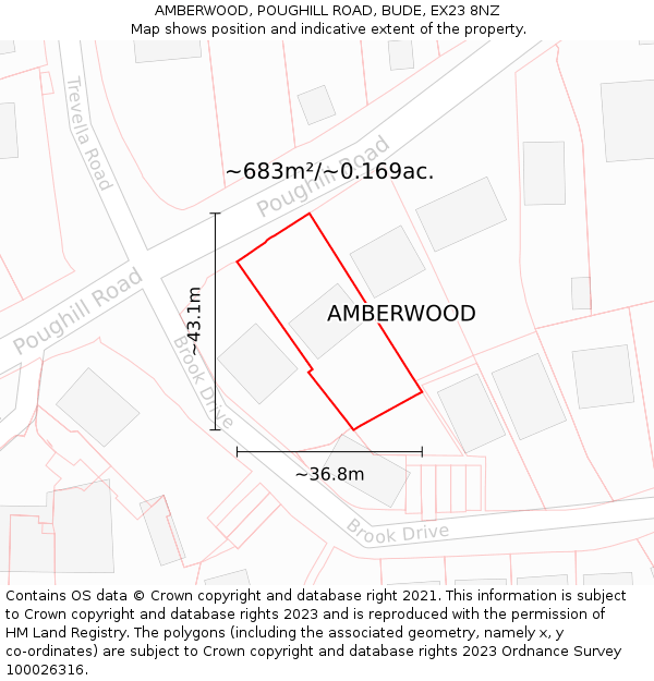 AMBERWOOD, POUGHILL ROAD, BUDE, EX23 8NZ: Plot and title map