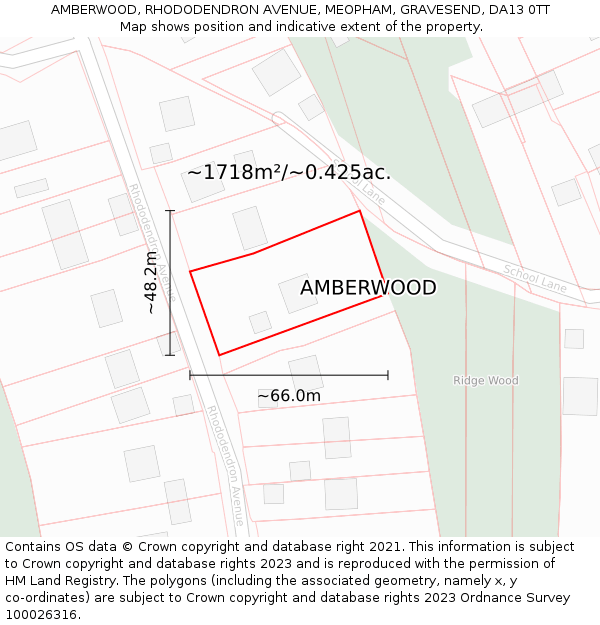 AMBERWOOD, RHODODENDRON AVENUE, MEOPHAM, GRAVESEND, DA13 0TT: Plot and title map