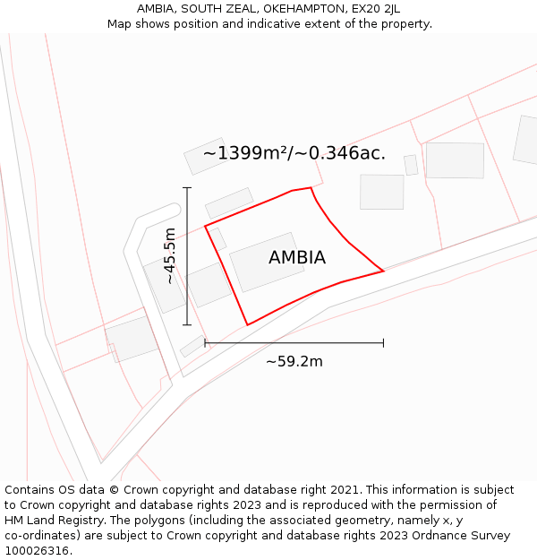 AMBIA, SOUTH ZEAL, OKEHAMPTON, EX20 2JL: Plot and title map