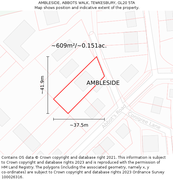 AMBLESIDE, ABBOTS WALK, TEWKESBURY, GL20 5TA: Plot and title map