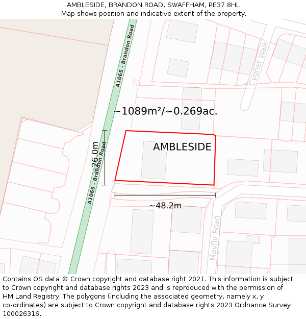 AMBLESIDE, BRANDON ROAD, SWAFFHAM, PE37 8HL: Plot and title map