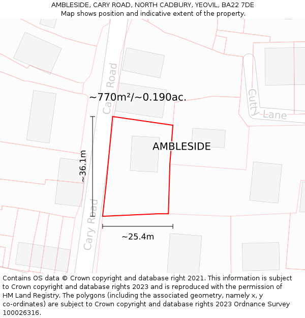 AMBLESIDE, CARY ROAD, NORTH CADBURY, YEOVIL, BA22 7DE: Plot and title map