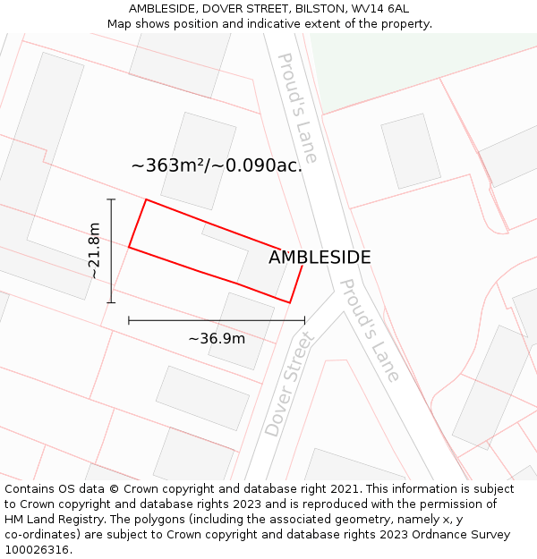 AMBLESIDE, DOVER STREET, BILSTON, WV14 6AL: Plot and title map