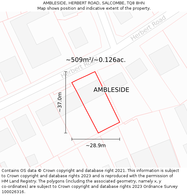 AMBLESIDE, HERBERT ROAD, SALCOMBE, TQ8 8HN: Plot and title map