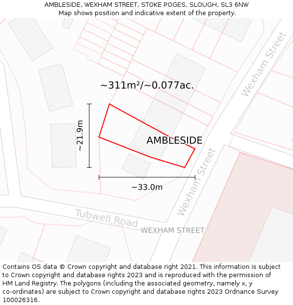 AMBLESIDE, WEXHAM STREET, STOKE POGES, SLOUGH, SL3 6NW: Plot and title map