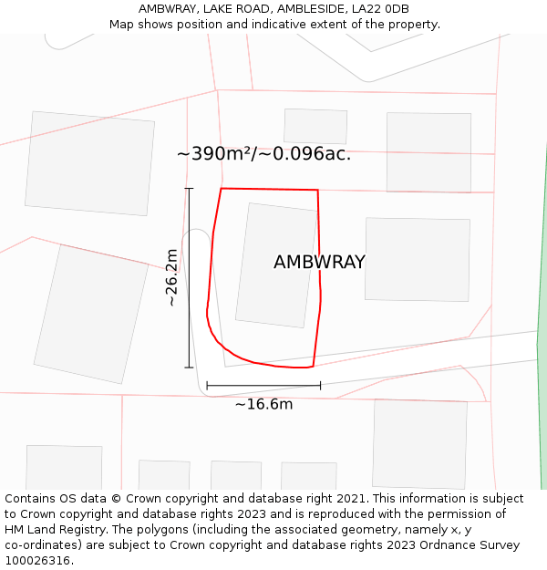 AMBWRAY, LAKE ROAD, AMBLESIDE, LA22 0DB: Plot and title map