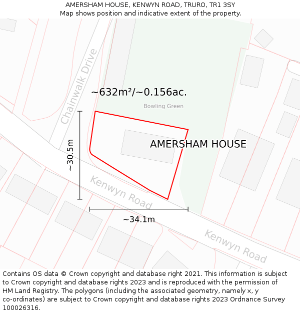 AMERSHAM HOUSE, KENWYN ROAD, TRURO, TR1 3SY: Plot and title map