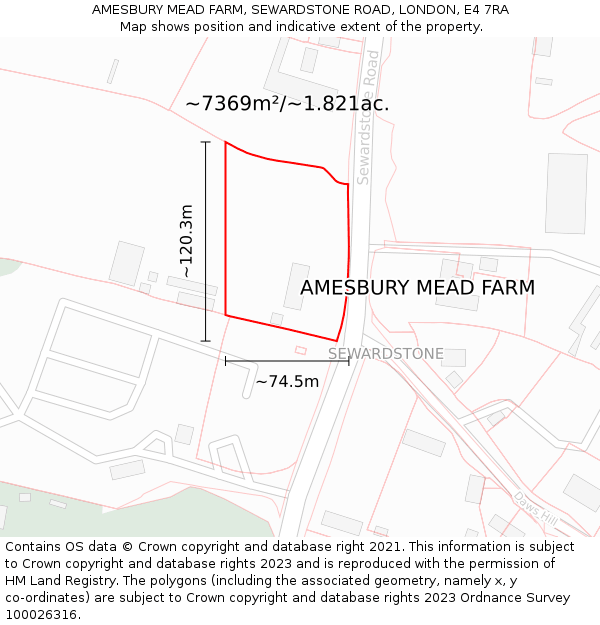 AMESBURY MEAD FARM, SEWARDSTONE ROAD, LONDON, E4 7RA: Plot and title map