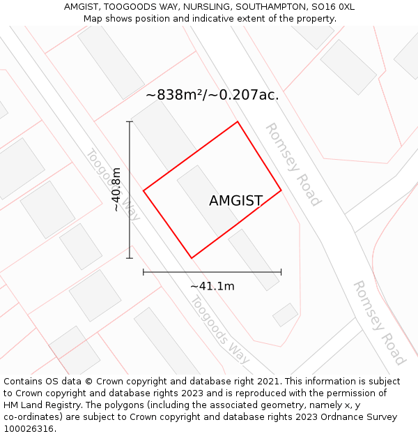 AMGIST, TOOGOODS WAY, NURSLING, SOUTHAMPTON, SO16 0XL: Plot and title map