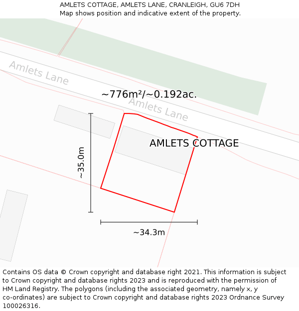 AMLETS COTTAGE, AMLETS LANE, CRANLEIGH, GU6 7DH: Plot and title map