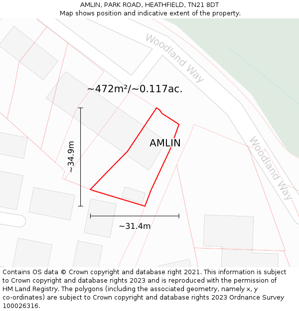 AMLIN, PARK ROAD, HEATHFIELD, TN21 8DT: Plot and title map