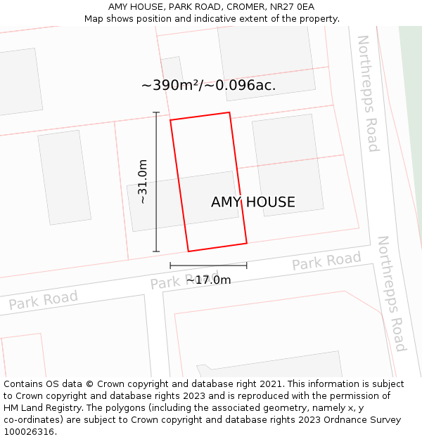 AMY HOUSE, PARK ROAD, CROMER, NR27 0EA: Plot and title map