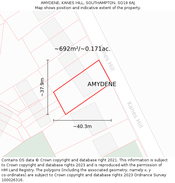 AMYDENE, KANES HILL, SOUTHAMPTON, SO19 6AJ: Plot and title map