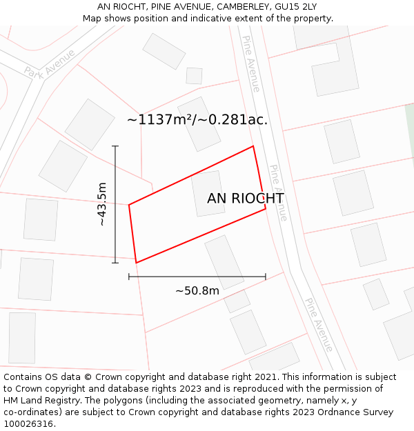 AN RIOCHT, PINE AVENUE, CAMBERLEY, GU15 2LY: Plot and title map