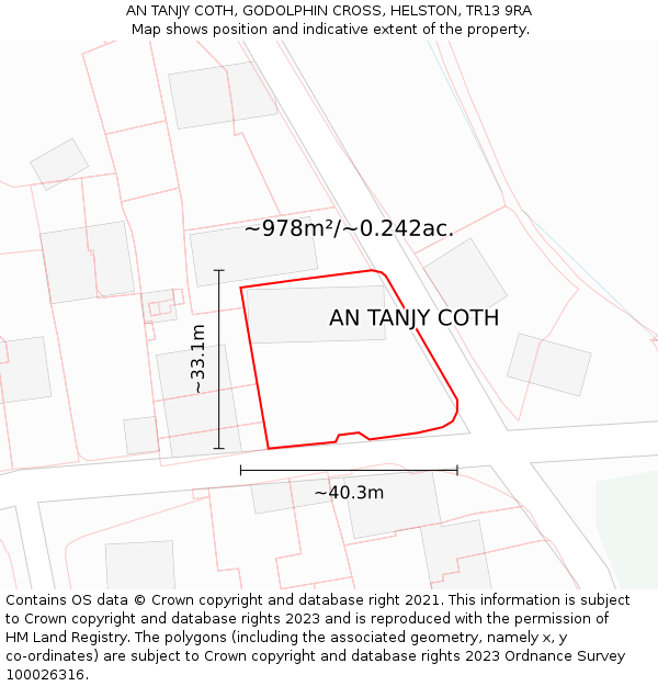 AN TANJY COTH, GODOLPHIN CROSS, HELSTON, TR13 9RA: Plot and title map