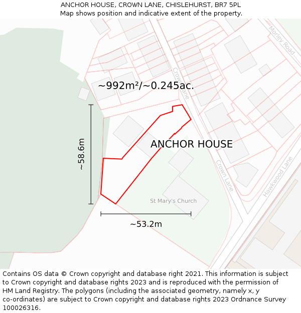 ANCHOR HOUSE, CROWN LANE, CHISLEHURST, BR7 5PL: Plot and title map