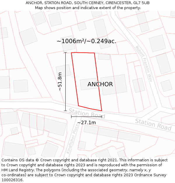 ANCHOR, STATION ROAD, SOUTH CERNEY, CIRENCESTER, GL7 5UB: Plot and title map