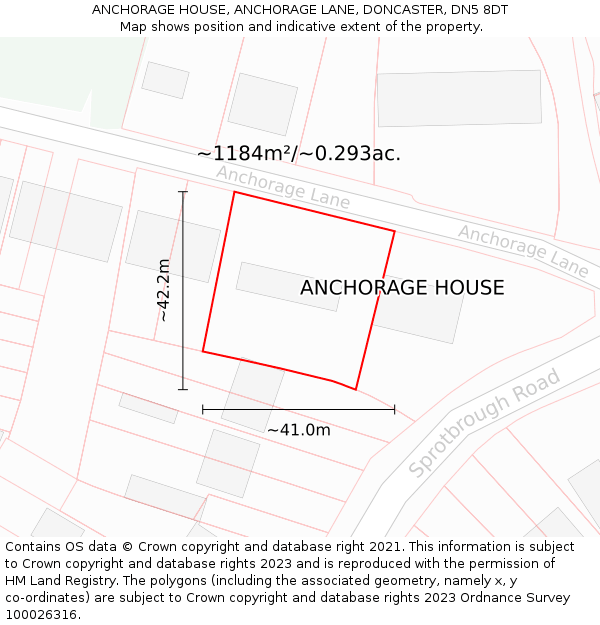 ANCHORAGE HOUSE, ANCHORAGE LANE, DONCASTER, DN5 8DT: Plot and title map