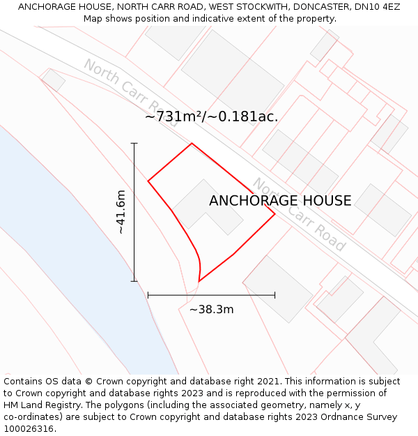 ANCHORAGE HOUSE, NORTH CARR ROAD, WEST STOCKWITH, DONCASTER, DN10 4EZ: Plot and title map