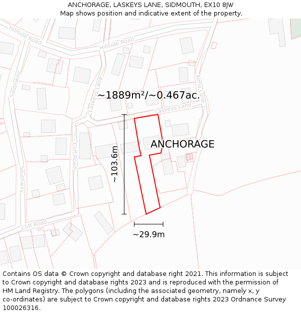 ANCHORAGE, LASKEYS LANE, SIDMOUTH, EX10 8JW: Plot and title map