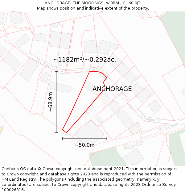 ANCHORAGE, THE MOORINGS, WIRRAL, CH60 9JT: Plot and title map