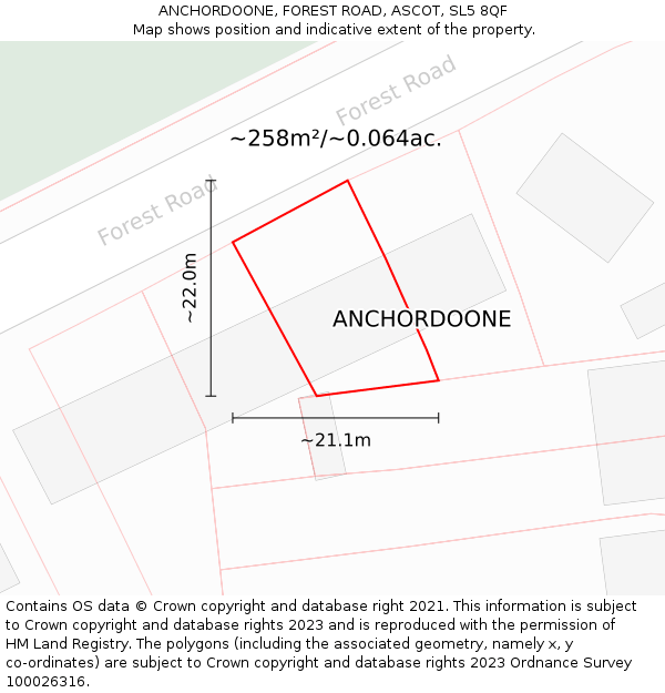 ANCHORDOONE, FOREST ROAD, ASCOT, SL5 8QF: Plot and title map