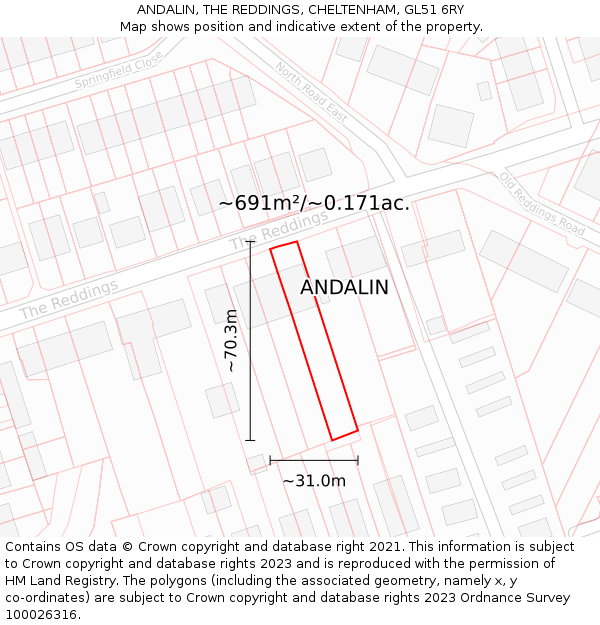 ANDALIN, THE REDDINGS, CHELTENHAM, GL51 6RY: Plot and title map