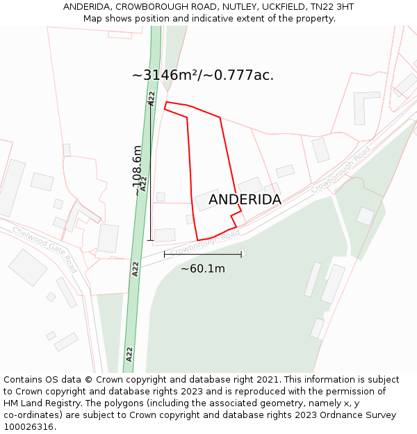 ANDERIDA, CROWBOROUGH ROAD, NUTLEY, UCKFIELD, TN22 3HT: Plot and title map