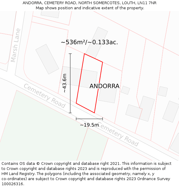 ANDORRA, CEMETERY ROAD, NORTH SOMERCOTES, LOUTH, LN11 7NR: Plot and title map