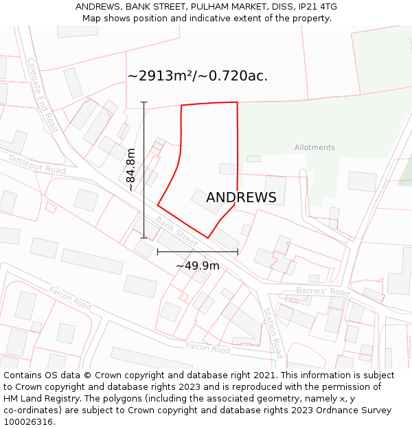 ANDREWS, BANK STREET, PULHAM MARKET, DISS, IP21 4TG: Plot and title map