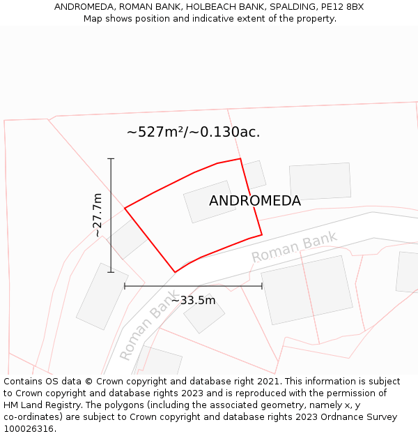 ANDROMEDA, ROMAN BANK, HOLBEACH BANK, SPALDING, PE12 8BX: Plot and title map