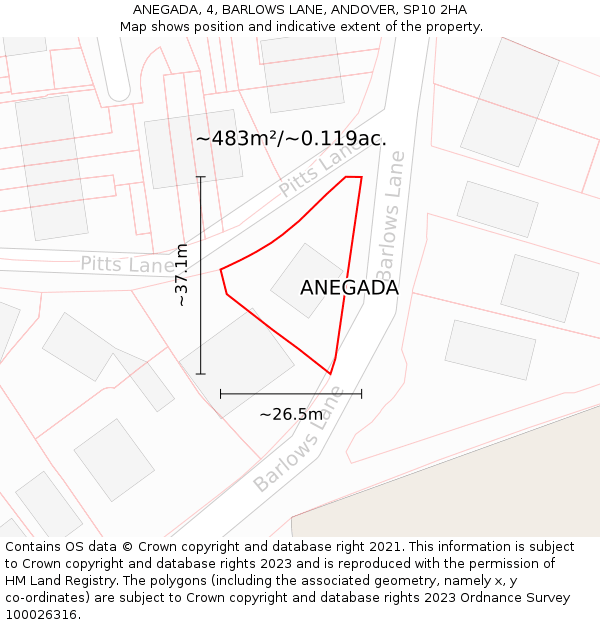 ANEGADA, 4, BARLOWS LANE, ANDOVER, SP10 2HA: Plot and title map