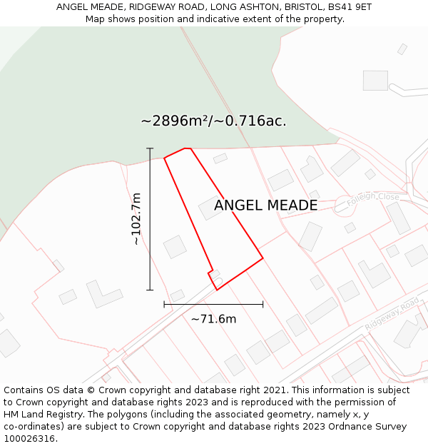 ANGEL MEADE, RIDGEWAY ROAD, LONG ASHTON, BRISTOL, BS41 9ET: Plot and title map