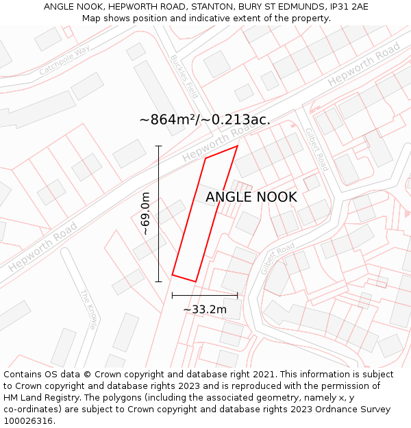 ANGLE NOOK, HEPWORTH ROAD, STANTON, BURY ST EDMUNDS, IP31 2AE: Plot and title map