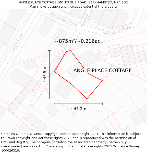 ANGLE PLACE COTTAGE, MONTAGUE ROAD, BERKHAMSTED, HP4 3DZ: Plot and title map