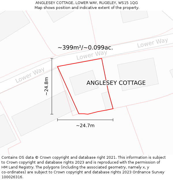 ANGLESEY COTTAGE, LOWER WAY, RUGELEY, WS15 1QG: Plot and title map