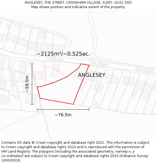 ANGLESEY, THE STREET, CROOKHAM VILLAGE, FLEET, GU51 5SD: Plot and title map