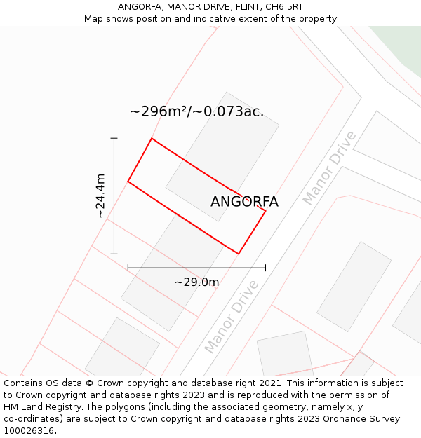 ANGORFA, MANOR DRIVE, FLINT, CH6 5RT: Plot and title map