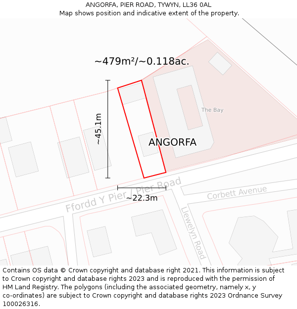 ANGORFA, PIER ROAD, TYWYN, LL36 0AL: Plot and title map