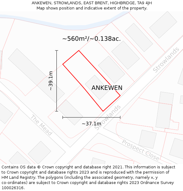 ANKEWEN, STROWLANDS, EAST BRENT, HIGHBRIDGE, TA9 4JH: Plot and title map