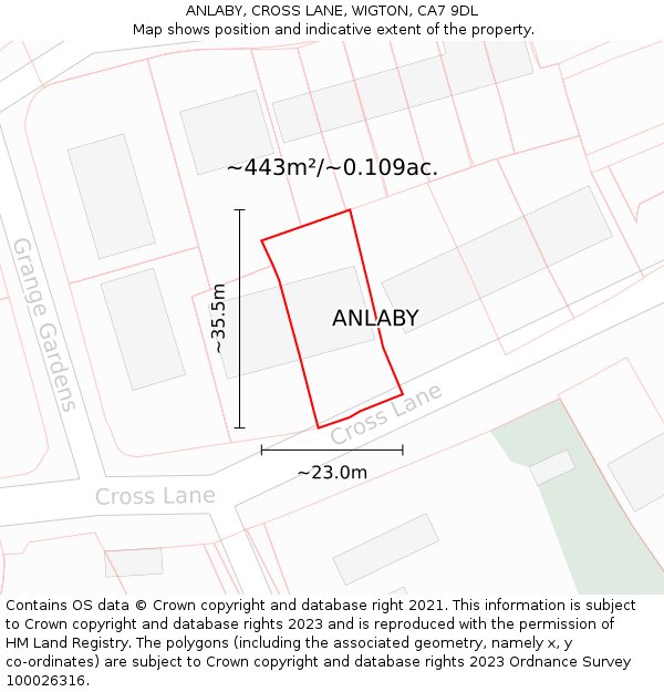 ANLABY, CROSS LANE, WIGTON, CA7 9DL: Plot and title map