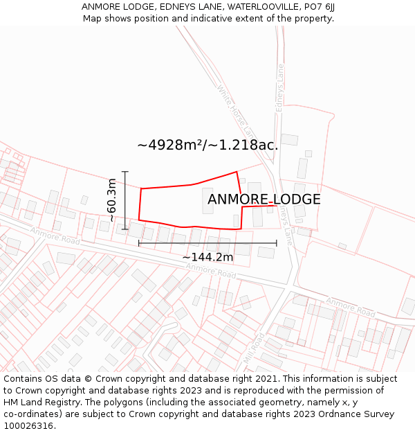 ANMORE LODGE, EDNEYS LANE, WATERLOOVILLE, PO7 6JJ: Plot and title map