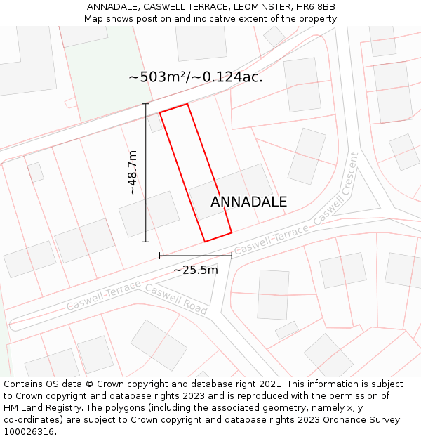 ANNADALE, CASWELL TERRACE, LEOMINSTER, HR6 8BB: Plot and title map