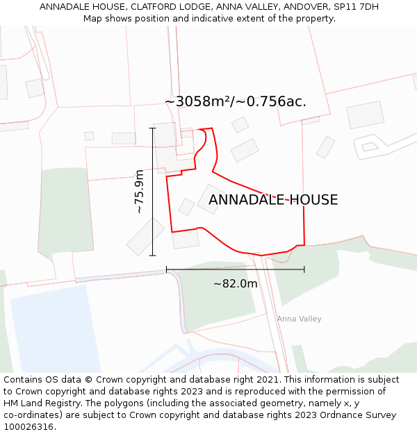 ANNADALE HOUSE, CLATFORD LODGE, ANNA VALLEY, ANDOVER, SP11 7DH: Plot and title map
