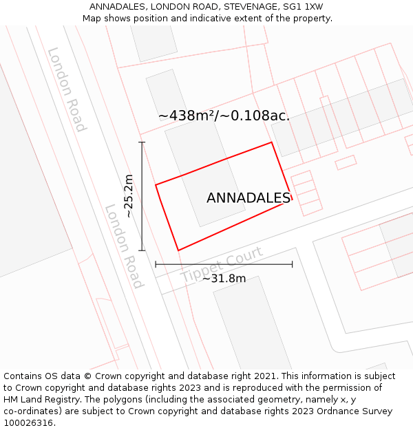 ANNADALES, LONDON ROAD, STEVENAGE, SG1 1XW: Plot and title map