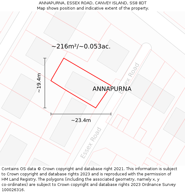 ANNAPURNA, ESSEX ROAD, CANVEY ISLAND, SS8 8DT: Plot and title map