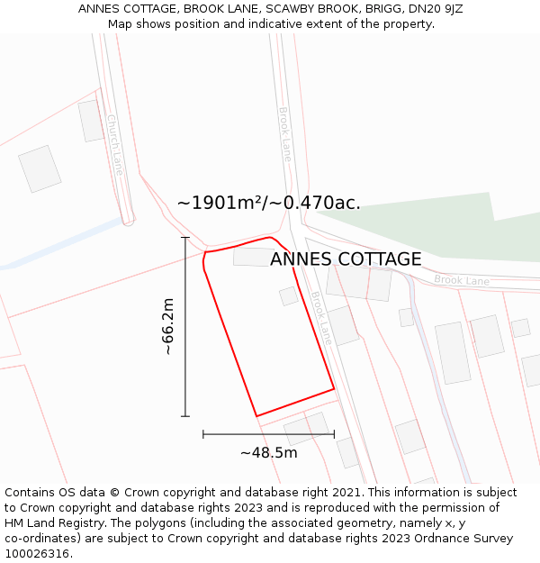 ANNES COTTAGE, BROOK LANE, SCAWBY BROOK, BRIGG, DN20 9JZ: Plot and title map